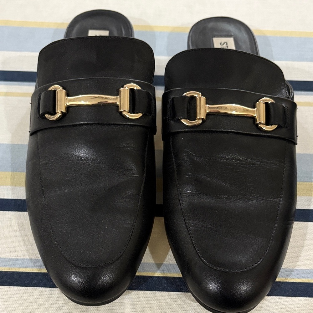 Steve Madden Black Slip-On Loafers with Gold Accent’s